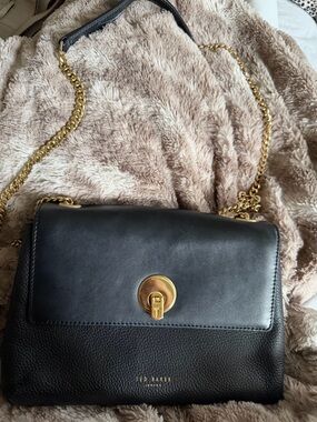 Ted Baker Black Leather Crossbody with Gold Chain